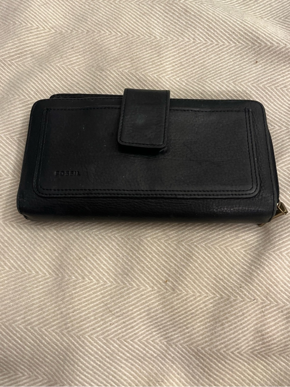 Vintage Fossil Bifold Black Checkbook Wallet Clutch w/Zip Around Pocket 7.5 In